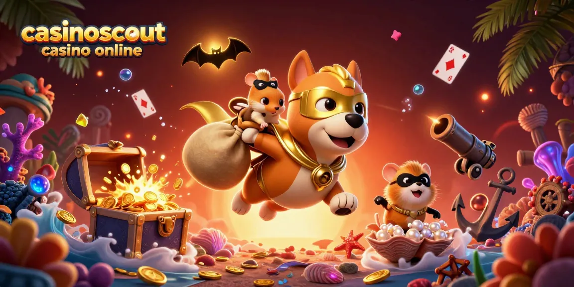 Experience thrilling gaming action at casinoscout casino online showcasing a character-filled adventure with treasures.