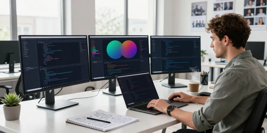 Developer demonstrating instant indexing strategies in a modern workspace.