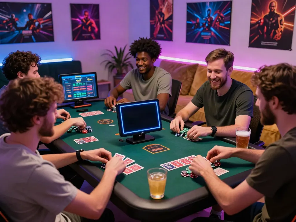 Friends enjoying an exciting gaming session on 11bet with casino elements