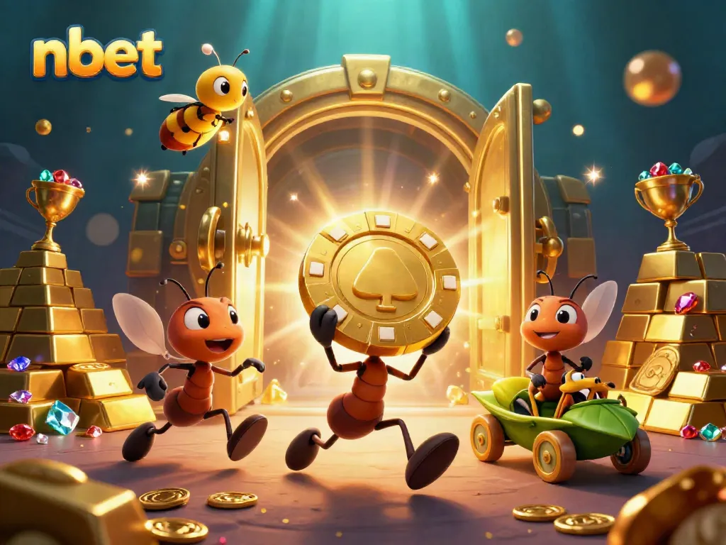 Experience the thrilling adventure at nbet where ants transport a massive poker chip through a treasure-filled tunnel.