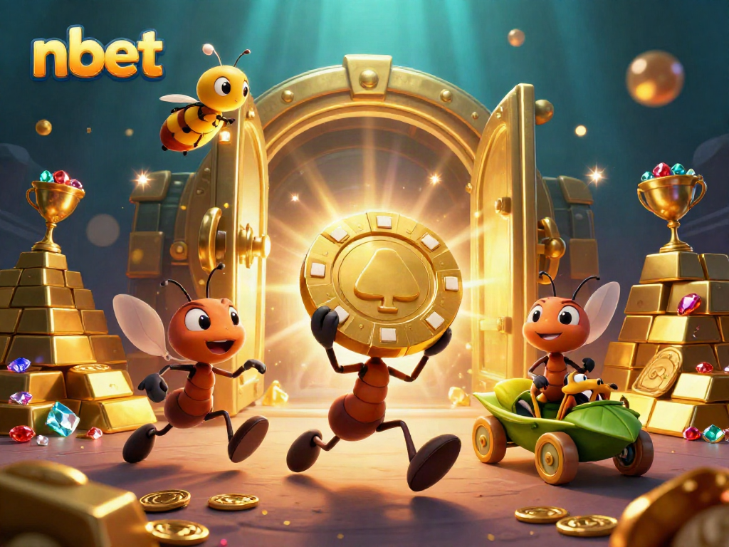 Experience the thrilling adventure at nbet where ants transport a massive poker chip through a treasure-filled tunnel.