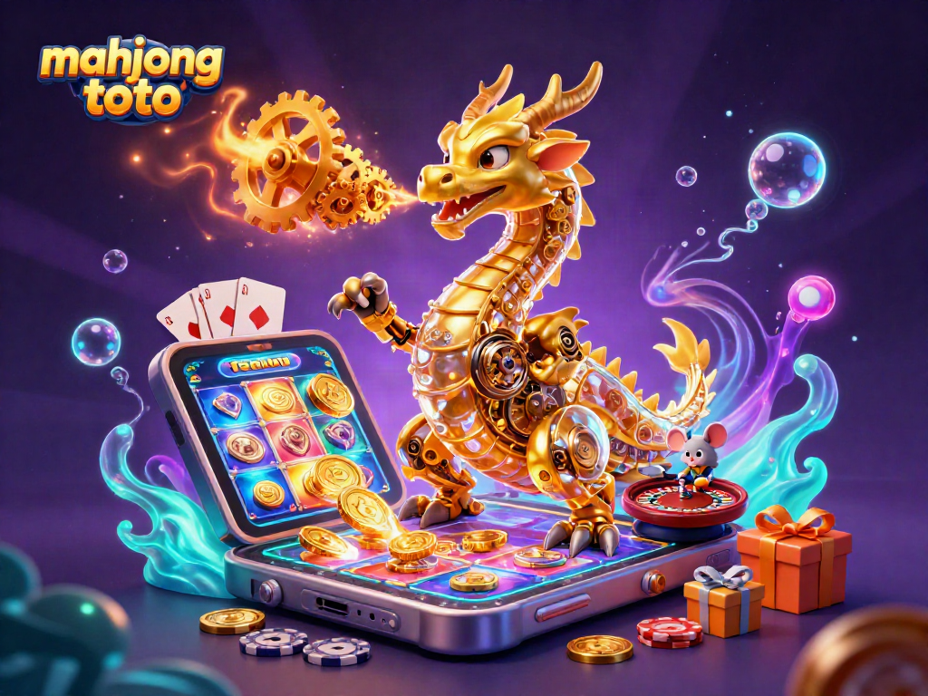 Experience the excitement of mahjong toto with a golden dragon and dynamic casino elements in action.