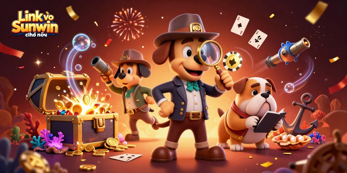 Engage in strategic gaming with Link vào Sunwin chính thức, featuring a cartoon detective and treasure elements.