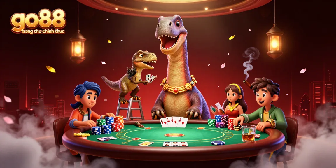 Experience exciting gaming at go88 trang chu chinh thuc with an engaging casino illustration of a brontosaurus dealer.